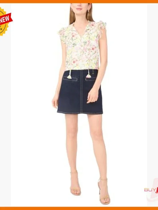 Flutter Sleeve Split Neck Blouse Fully Lined Regular Fit Polyester - Picture 2 of 4